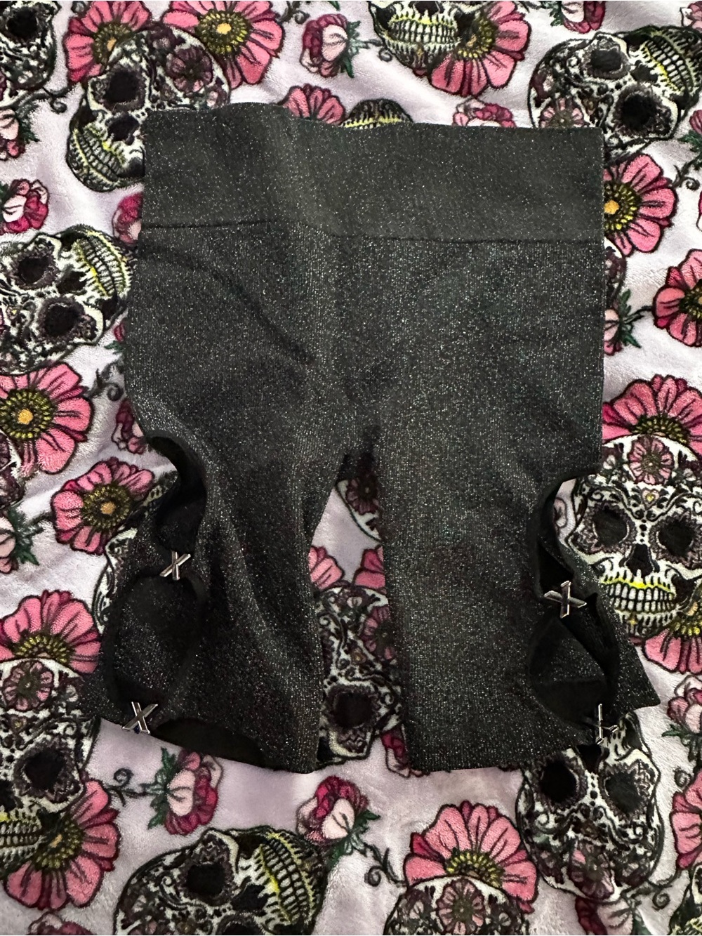 Savage X Fenty Black Shimmery Athletic Shorts with Side Lace-Up